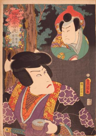 Tsuchinoe (No. 5 of the Ten Stems): Actors Kawarazaki Gonjûrô I as Jiraiya and Arashi Rikaku III as Yuminosuke from the series Playful Comparisons of Pictures  (Nazorae eawase)