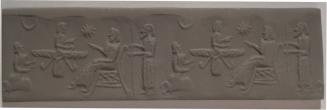 Cylinder Seal with Seated Deity, Attendant, Prostrate Attendant, and Azuramazda